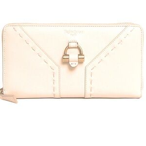 Yves Saint Laurent Cream Leather Wallet with Gold Hardware